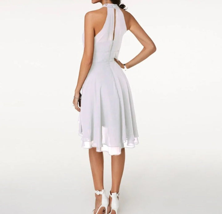 Chloe | Elegant Halter Tiered Midi Dress with Ruffle Hem - Emma's Dresses