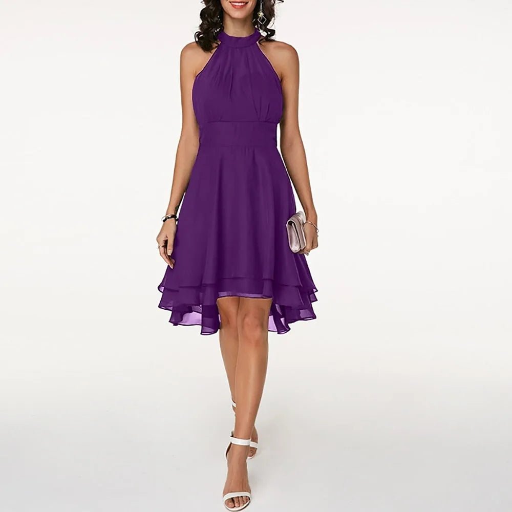 Chloe | Elegant Halter Tiered Midi Dress with Ruffle Hem - Emma's Dresses