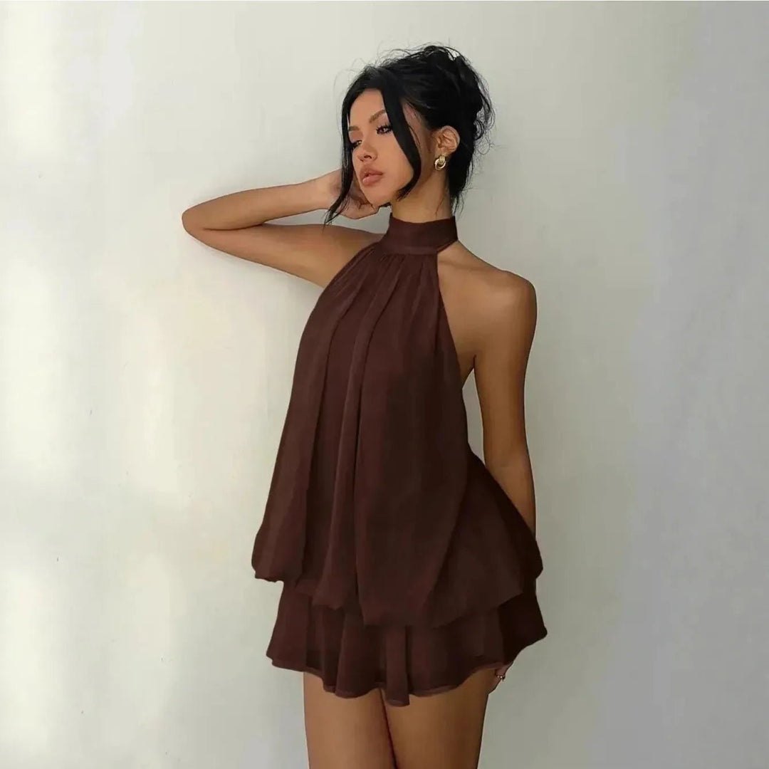 Thea | Elegant White Halter Tiered Mini Dress - Emma's Dresses