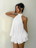 Thea | Elegant White Halter Tiered Mini Dress