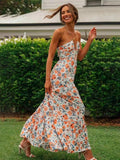 Ophelia | Elegant Floral Halterneck Tiered Maxi Dress