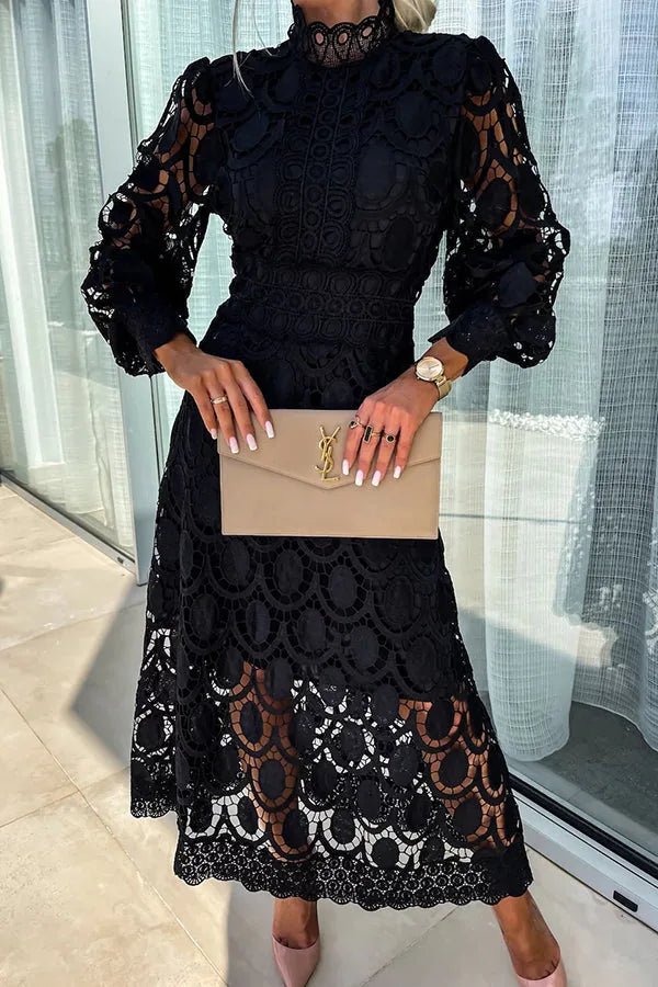 Celeste | Elegant Lace High Neck Maxi Dress with Long Sleeves - Emma's Dresses