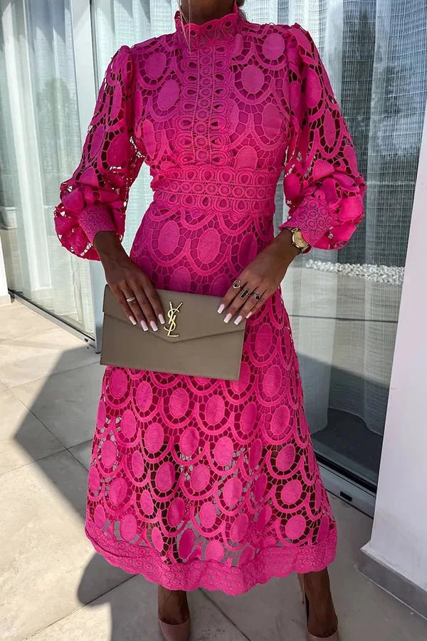 Celeste | Elegant Lace High Neck Maxi Dress with Long Sleeves - Emma's Dresses