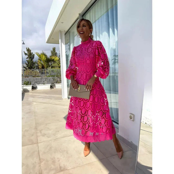 Celeste | Elegant Lace High Neck Maxi Dress with Long Sleeves - Emma's Dresses