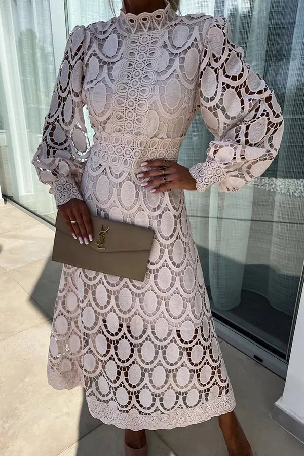Celeste | Elegant Lace High Neck Maxi Dress with Long Sleeves - Emma's Dresses
