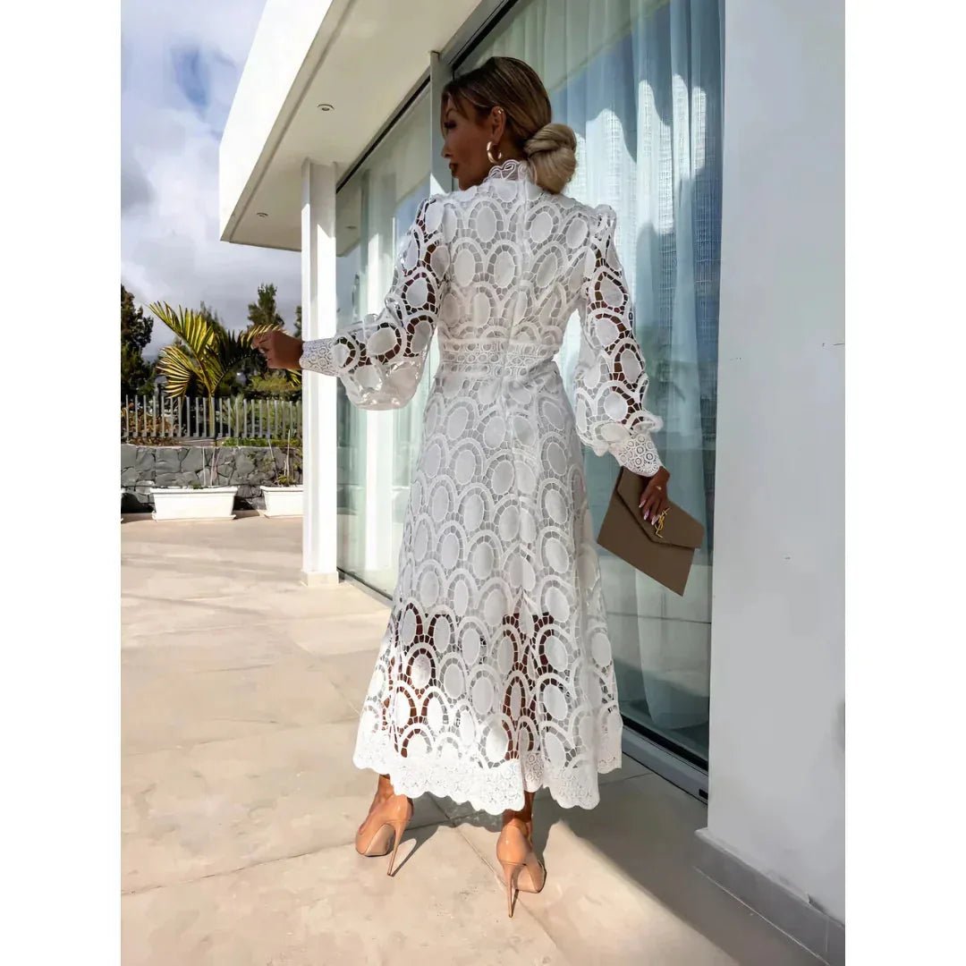 Celeste | Elegant Lace High Neck Maxi Dress with Long Sleeves - Emma's Dresses