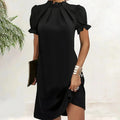 Scarlett | Elegant Black High Neck Puff Sleeve Mini Dress
