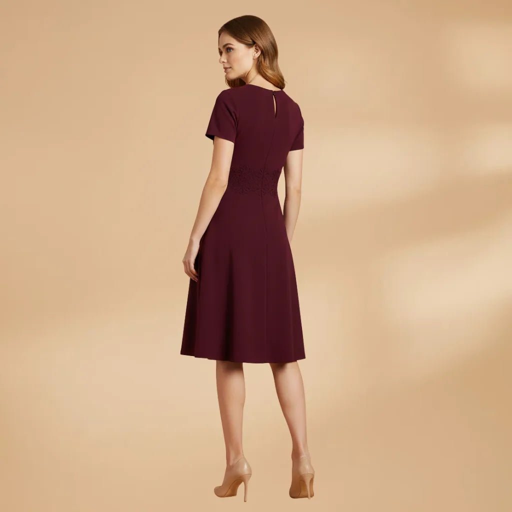 Chloe | Elegant Lace Dress with Short Sleeves and Keyhole Neck - Emma's Dresses