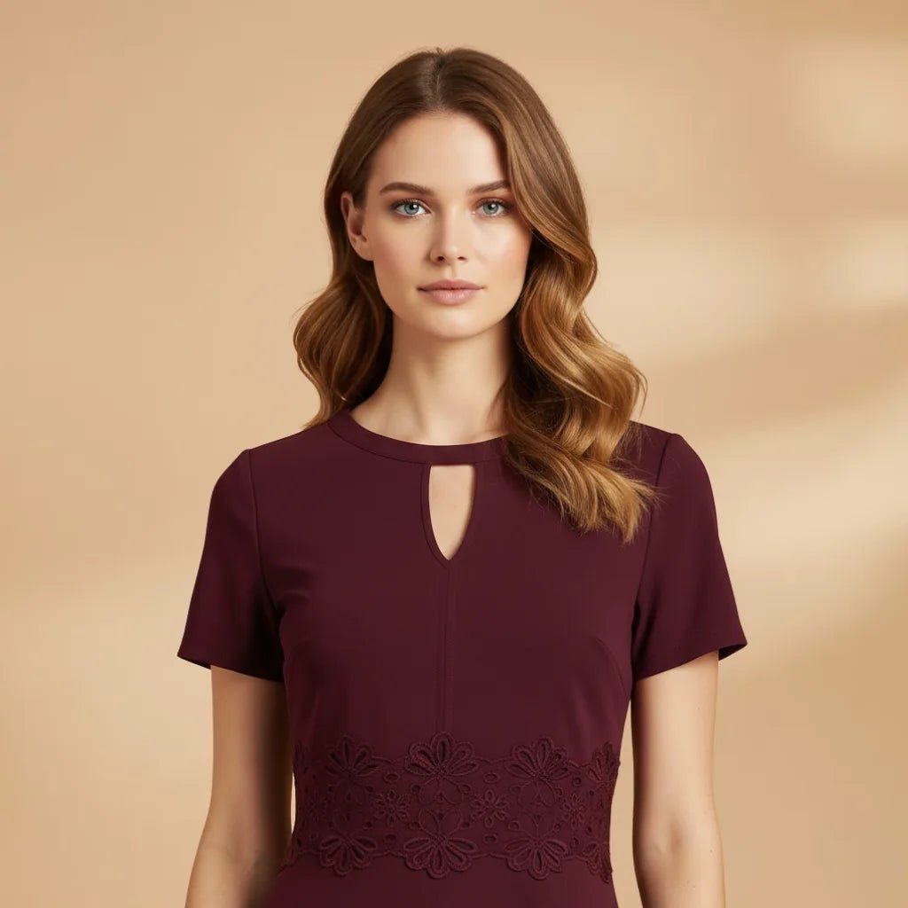 Chloe | Elegant Lace Dress with Short Sleeves and Keyhole Neck - Emma's Dresses