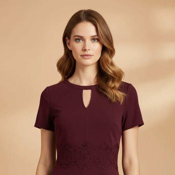 Chloe | Elegant Lace Dress with Short Sleeves and Keyhole Neck - Emma's Dresses