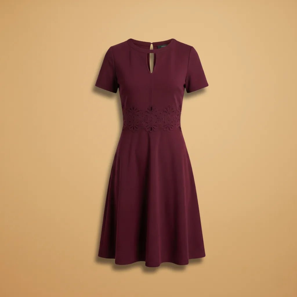 Chloe | Elegant Lace Dress with Short Sleeves and Keyhole Neck - Emma's Dresses