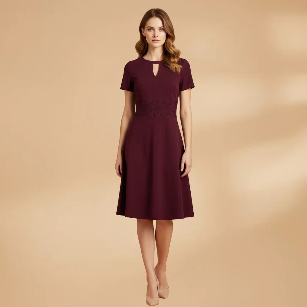 Chloe | Elegant Lace Dress with Short Sleeves and Keyhole Neck - Emma's Dresses