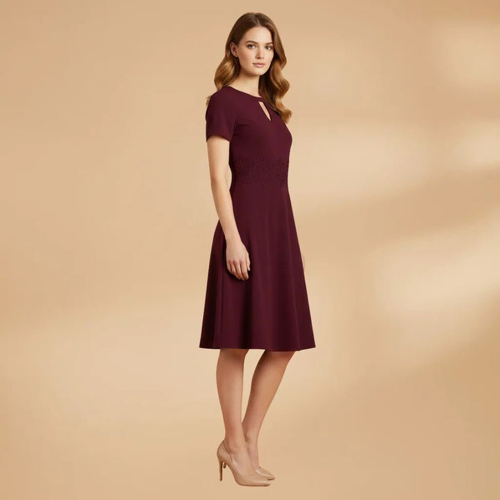 Chloe | Elegant Lace Dress with Short Sleeves and Keyhole Neck - Emma's Dresses