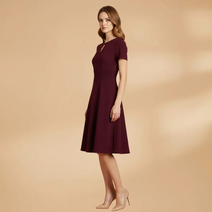 Chloe | Elegant Lace Dress with Short Sleeves and Keyhole Neck - Emma's Dresses