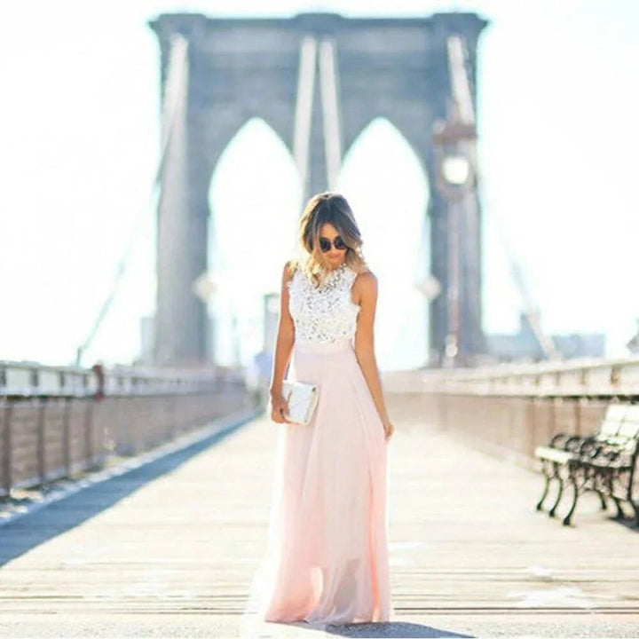 Maya | Elegant Lace Bodice Sleeveless Maxi Dress - Emma's Dresses