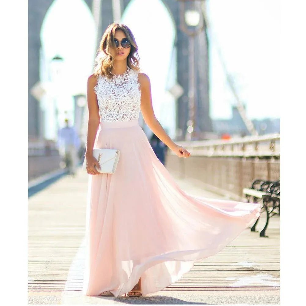 Maya | Elegant Lace Bodice Sleeveless Maxi Dress - Emma's Dresses