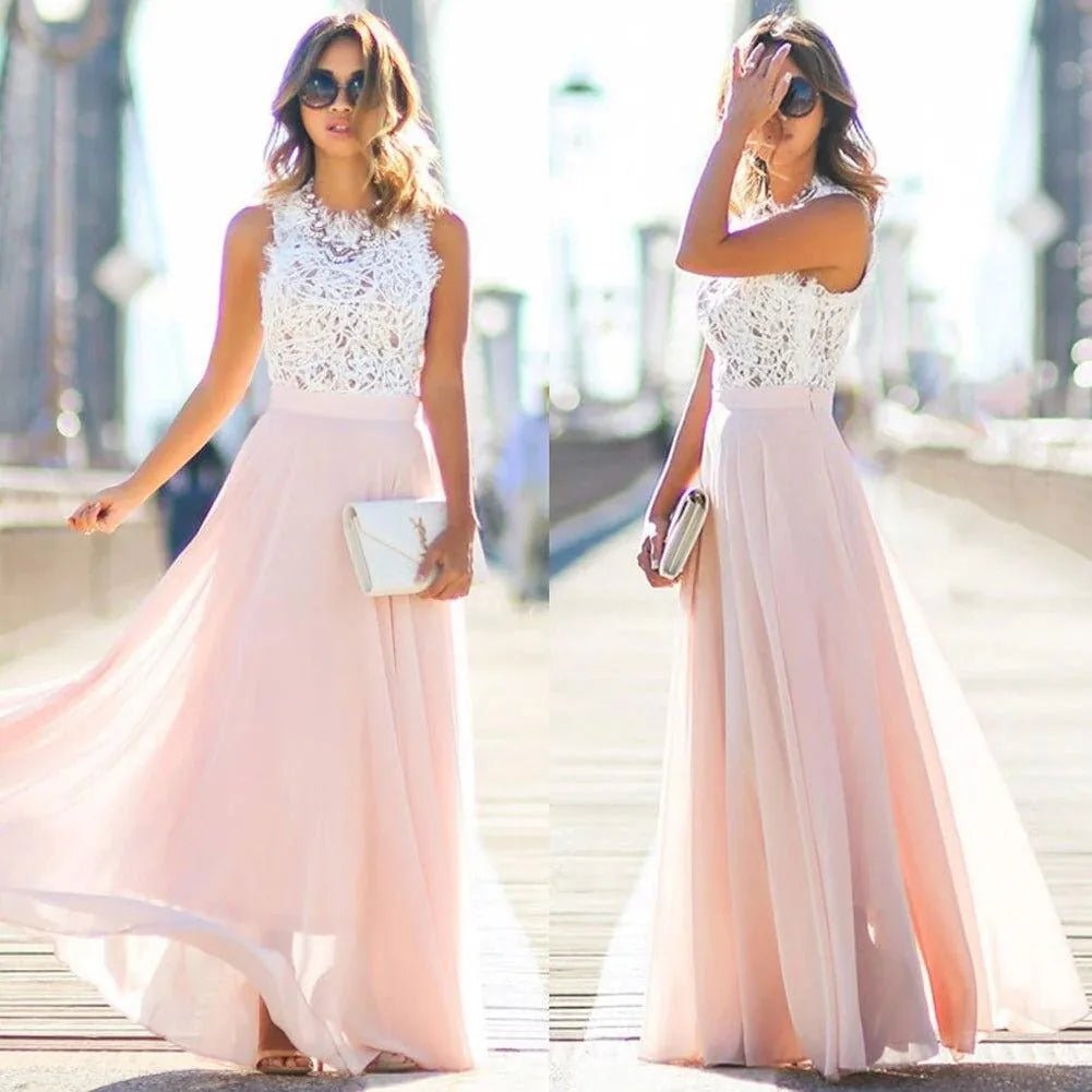 Maya | Elegant Lace Bodice Sleeveless Maxi Dress - Emma's Dresses