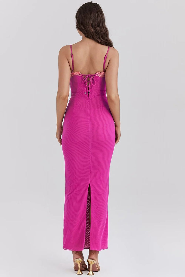 Coralie | Elegant Orange Lace Detail Bodycon Maxi Dress - Emma's Dresses
