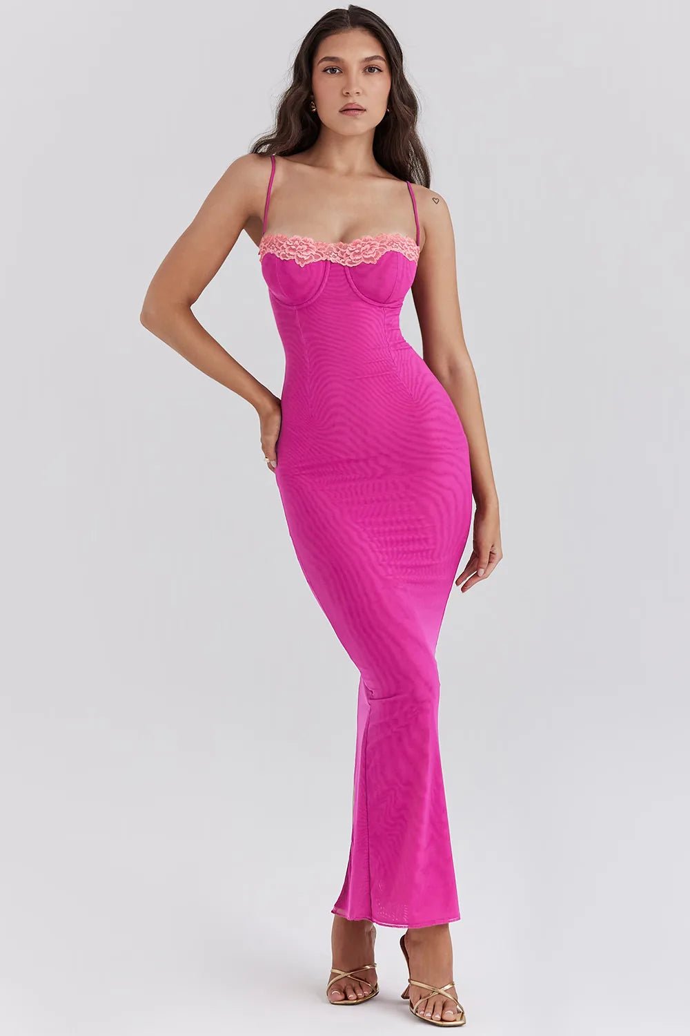 Coralie | Elegant Orange Lace Detail Bodycon Maxi Dress - Emma's Dresses