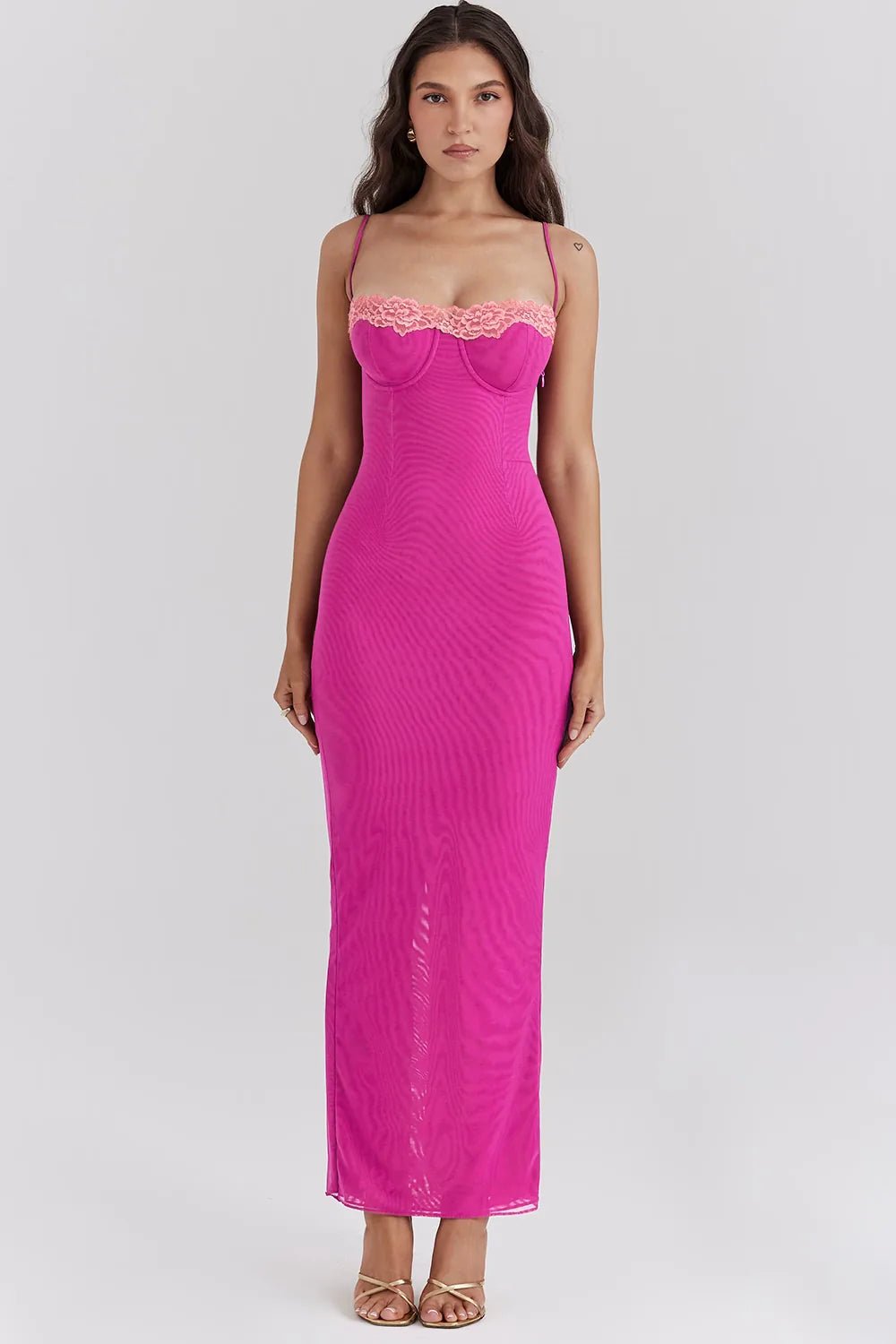 Coralie | Elegant Orange Lace Detail Bodycon Maxi Dress - Emma's Dresses