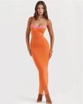 Coralie | Elegant Orange Lace Detail Bodycon Maxi Dress