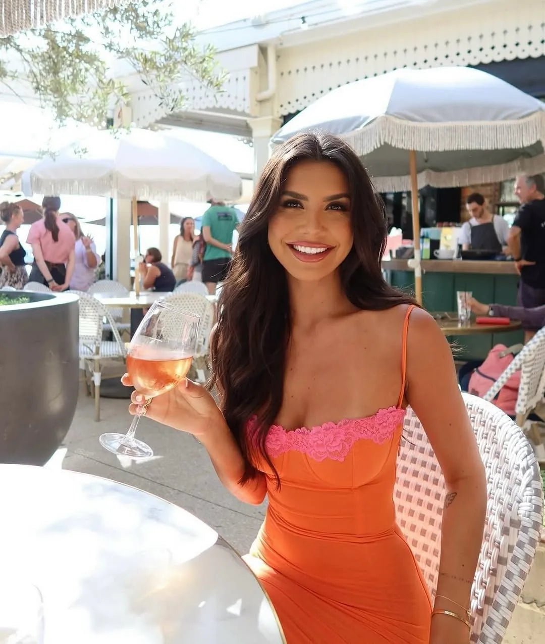 Coralie | Elegant Orange Lace Detail Bodycon Maxi Dress - Emma's Dresses