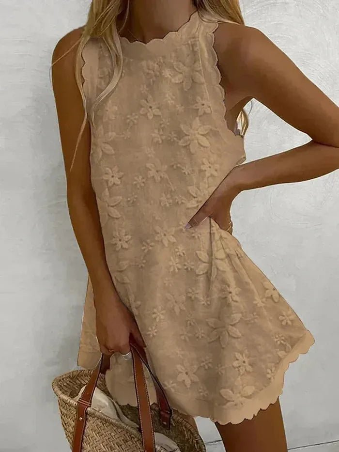 Eloise | Elegant White Lace Mini Dress With Scalloped Hem – view 4