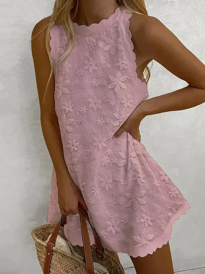 Eloise | Elegant White Lace Mini Dress With Scalloped Hem – view 3