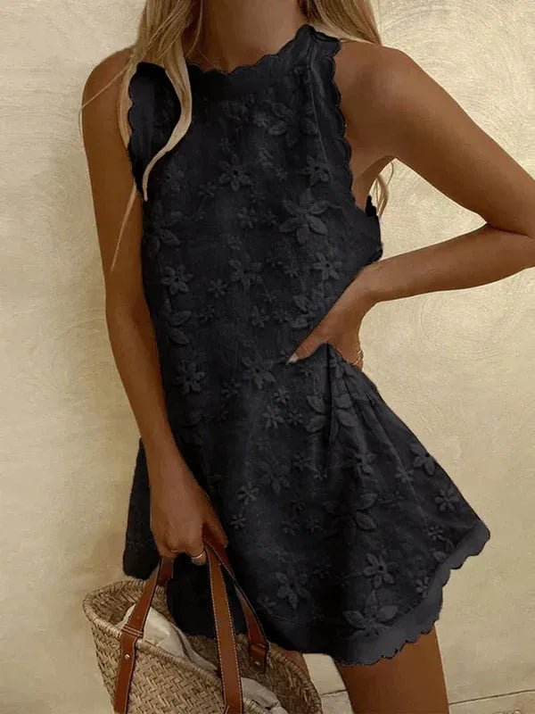 Mia | Chic Lace Scalloped Mini Dress With Floral Embroidery - Emma's Dresses