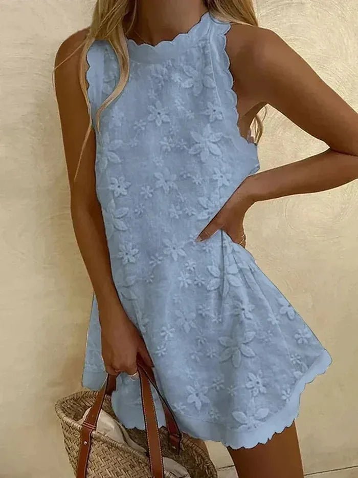 Mia | Chic Lace Scalloped Mini Dress With Floral Embroidery - Emma's Dresses