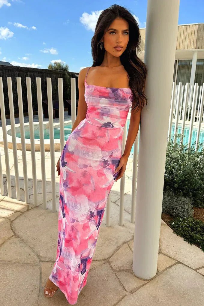 Margot | Elegant Floral Lace-Up Back Maxi Dress – view 7