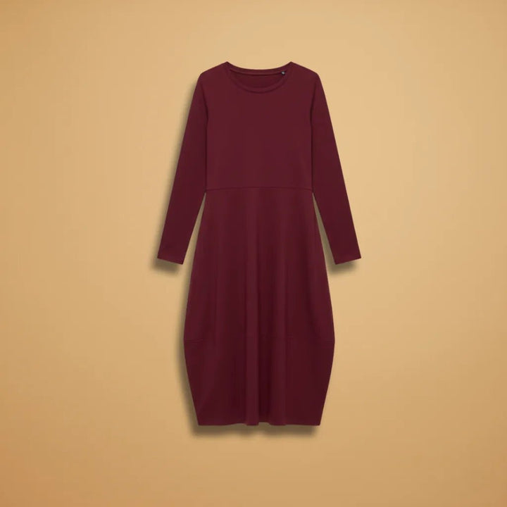 Ava | Elegant Long Sleeve Round Neck Midi Dress - Emma's Dresses