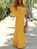 Thea | Elegant Off-Shoulder Yellow Maxi Dress