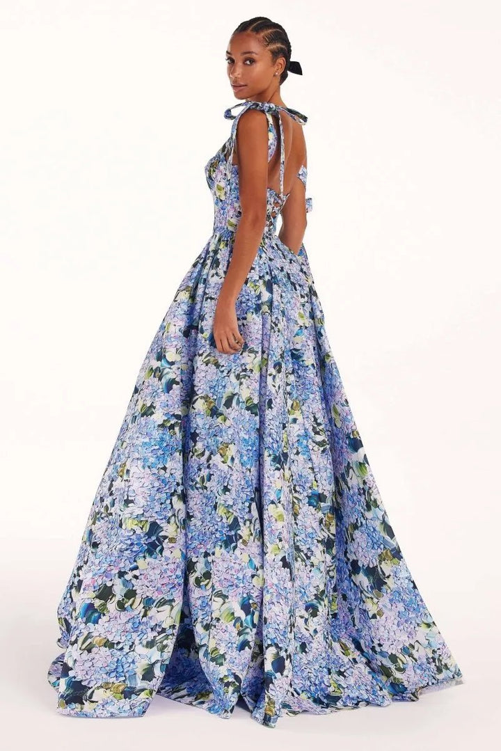 Nora | Elegant Blue Floral Off - Shoulder Maxi Dress - Emma's Dresses