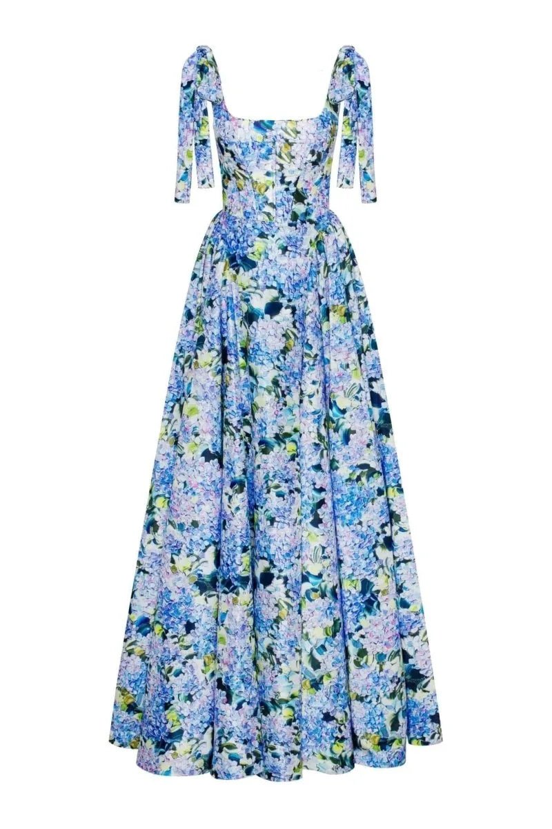 Nora | Elegant Blue Floral Off - Shoulder Maxi Dress - Emma's Dresses