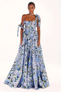 Nora | Elegant Blue Floral Off-Shoulder Maxi Dress