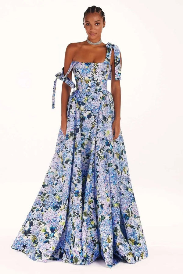Nora | Elegant Blue Floral Off-Shoulder Maxi Dress