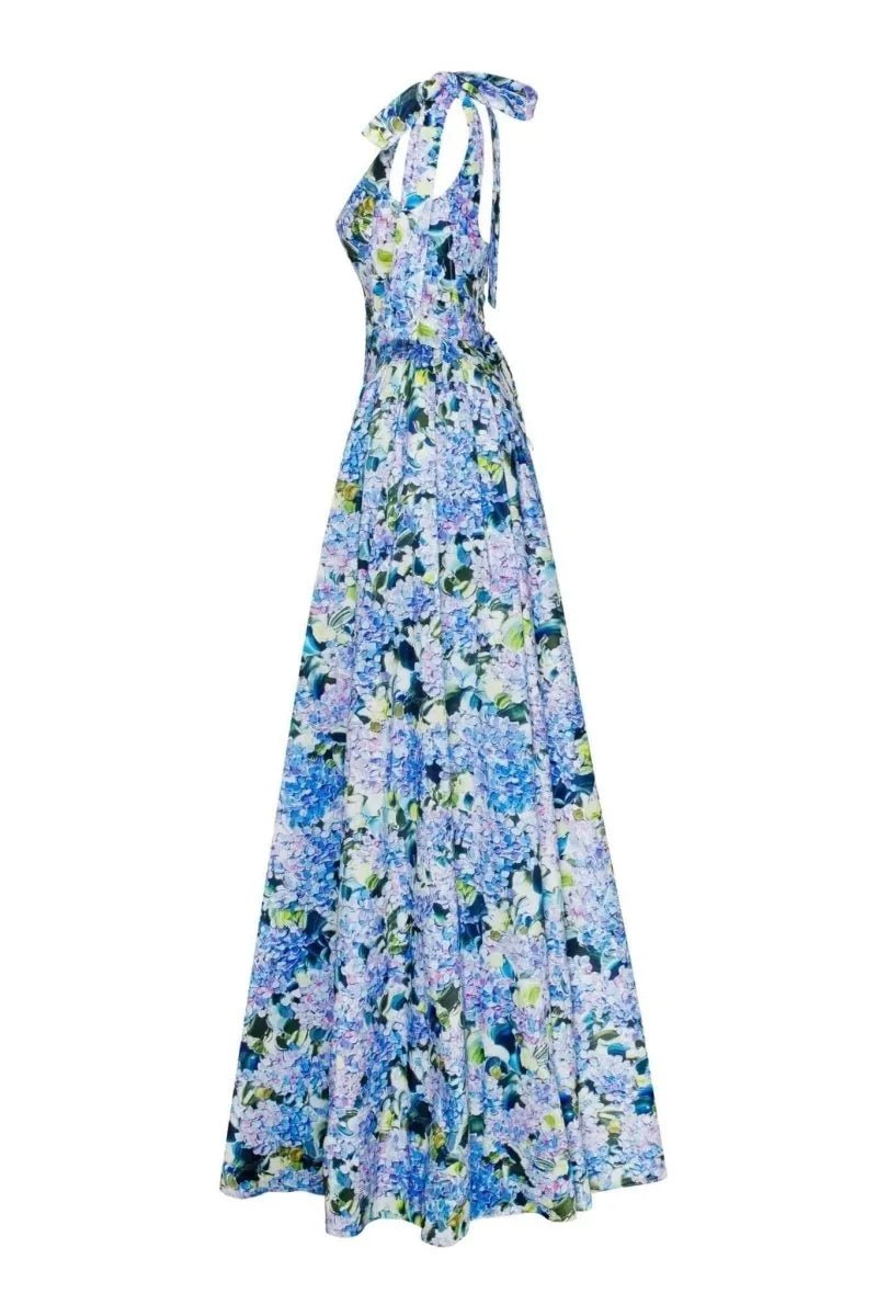 Nora | Elegant Blue Floral Off - Shoulder Maxi Dress - Emma's Dresses