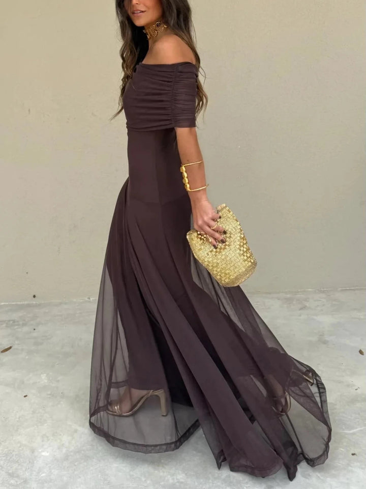 Margaret | Elegant Off - Shoulder Ruched Maxi Dress - Emma's Dresses