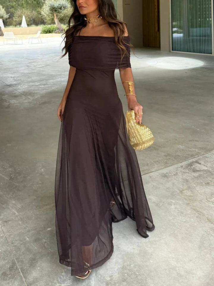 Margaret | Elegant Off - Shoulder Ruched Maxi Dress - Emma's Dresses
