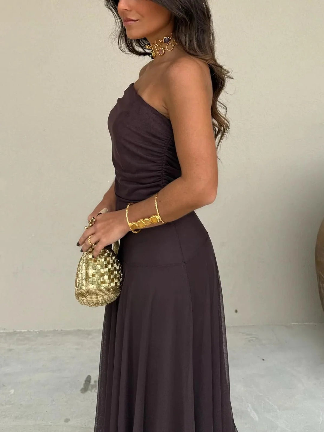 Margaret | Elegant Off - Shoulder Ruched Maxi Dress - Emma's Dresses