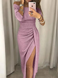 Lucy | Elegant Off-Shoulder Wedding Guest Dress With Side Slit
