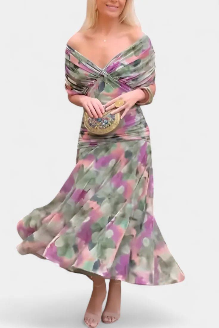 Aurora | Elegant Off-Shoulder Wedding Guest Dress Summer – view 3