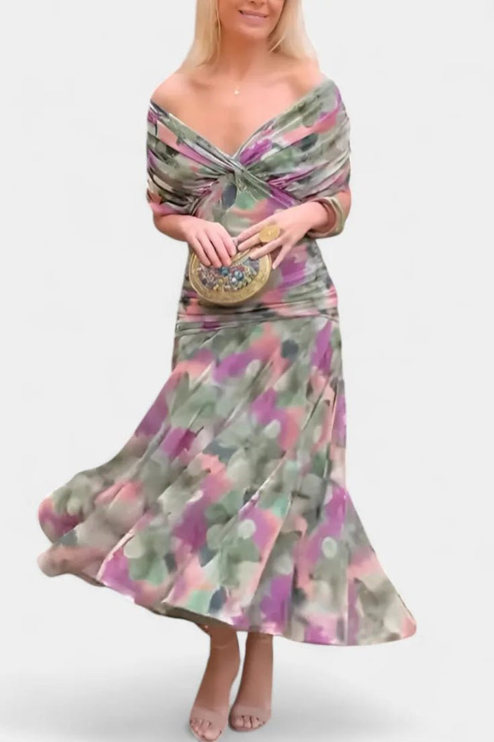 Aurora | Elegant Off-Shoulder Wedding Guest Dress Summer – view 3