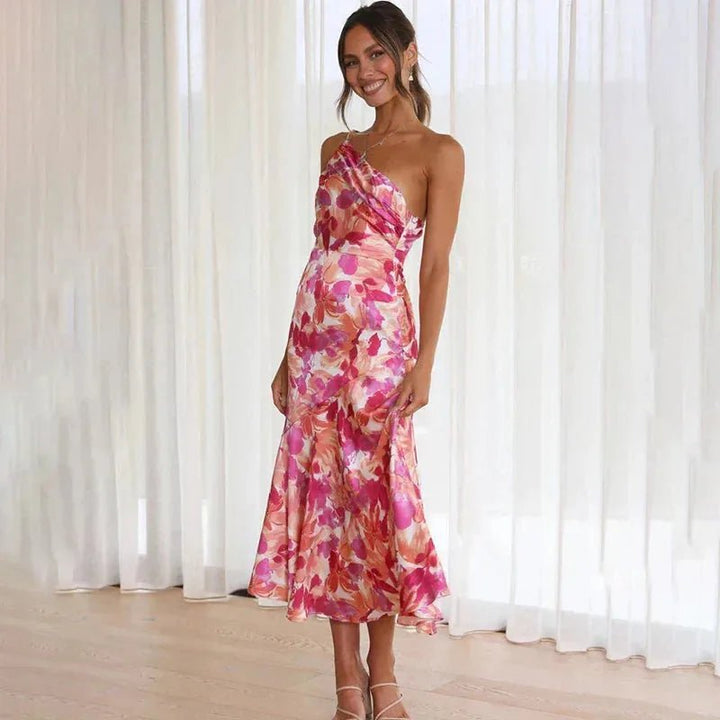 Ophelia | Elegant One Shoulder Floral Wedding Guest Dress Summer – view 2