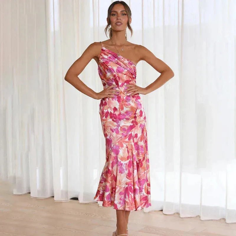 Ophelia | Elegant One Shoulder Floral Wedding Guest Dress Summer – view 4
