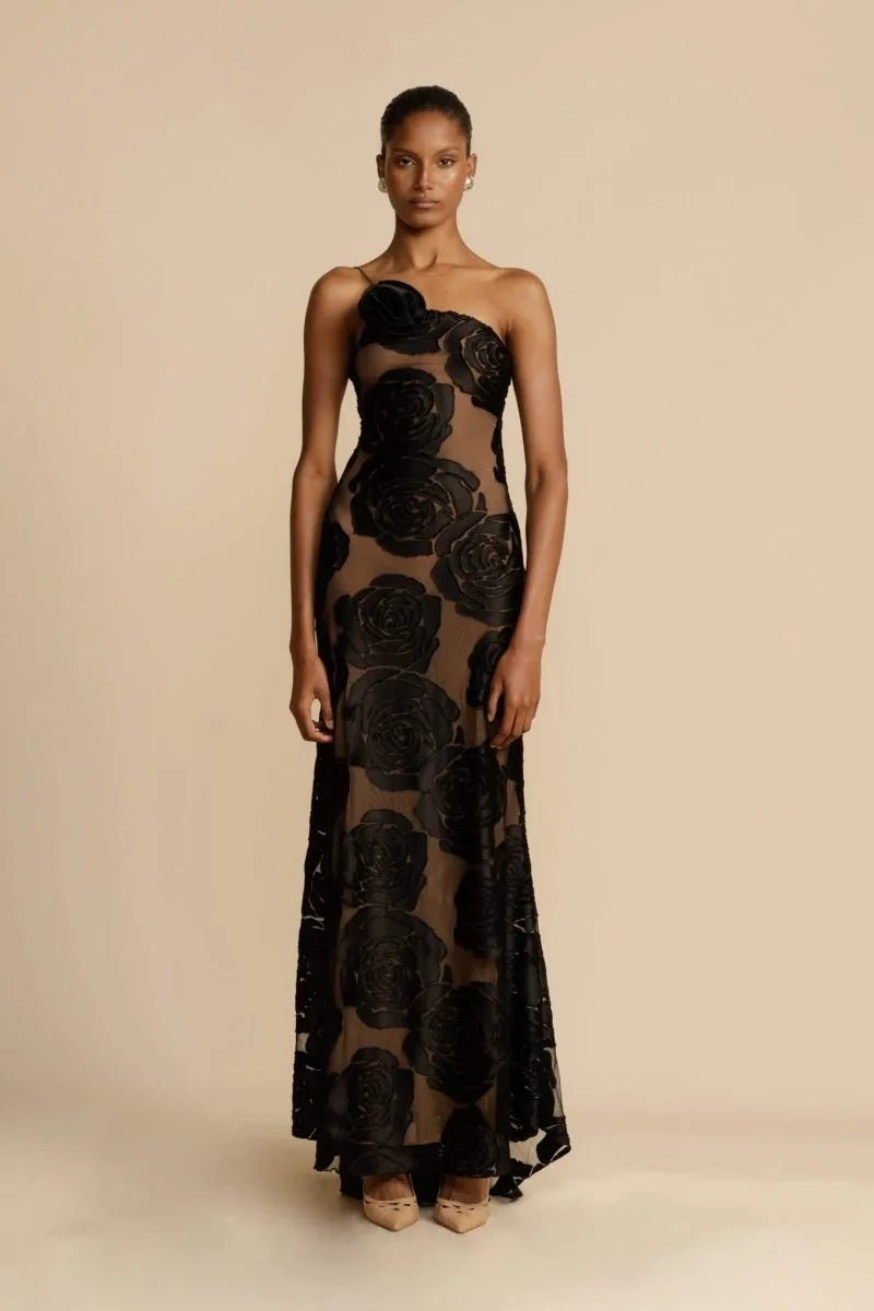 Maya | Elegant One Shoulder Floral Maxi Dress – view 3
