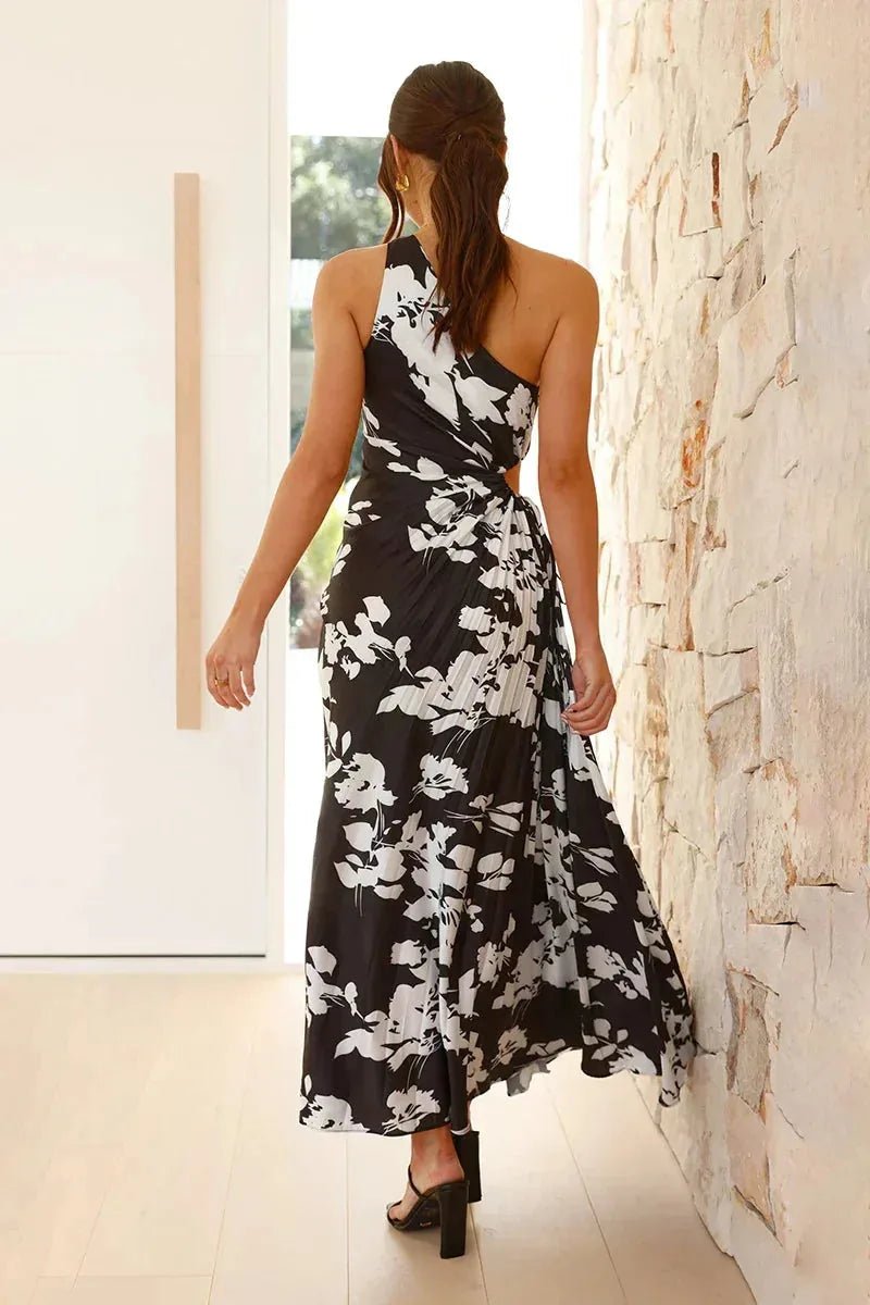 Lena | Elegant One - Shoulder Floral Maxi Dress - Emma's Dresses
