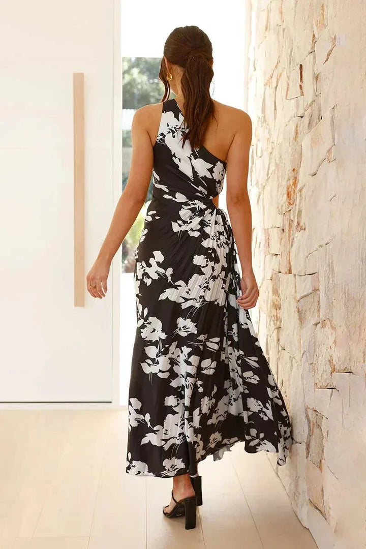 Lena | Elegant One - Shoulder Floral Maxi Dress - Emma's Dresses