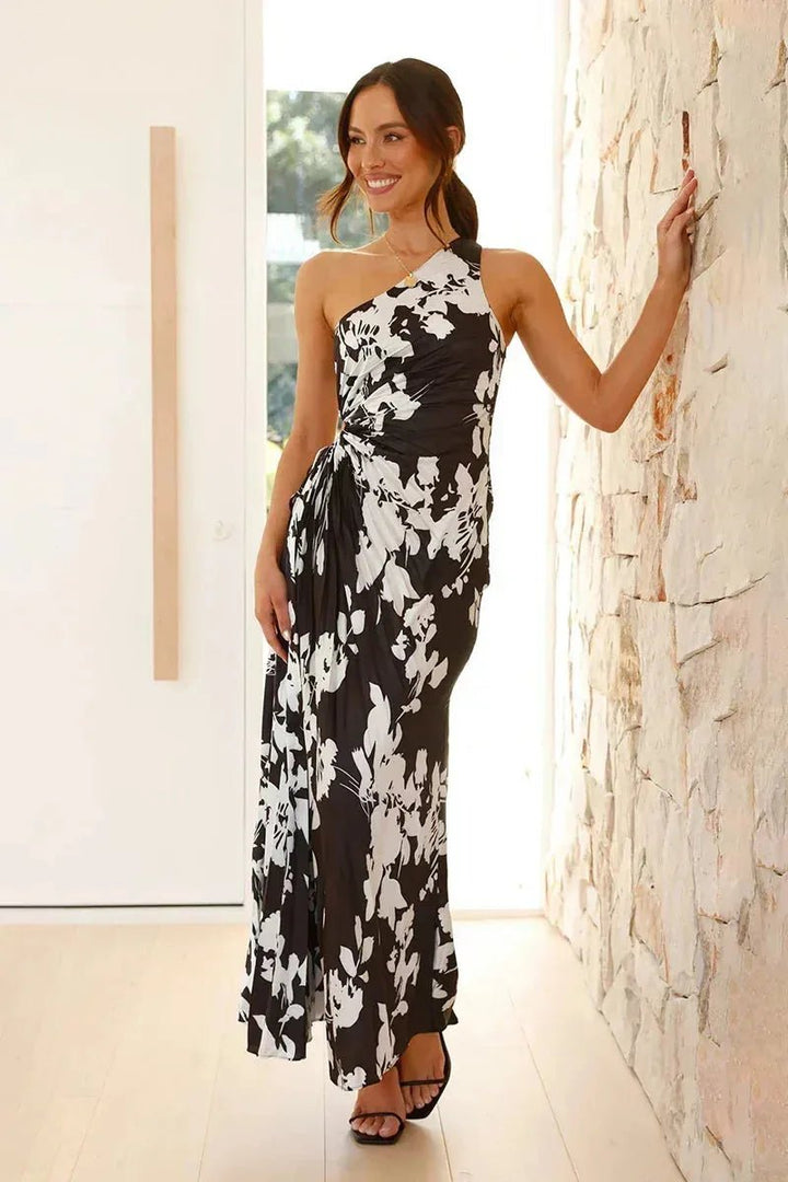 Lena | Elegant One - Shoulder Floral Maxi Dress - Emma's Dresses
